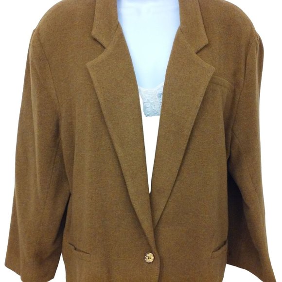 Vintage 80s Carissa Jeffrey Blazer Relaxed 1button Jacket -16 Wool Blend Mustard - Picture 4 of 10